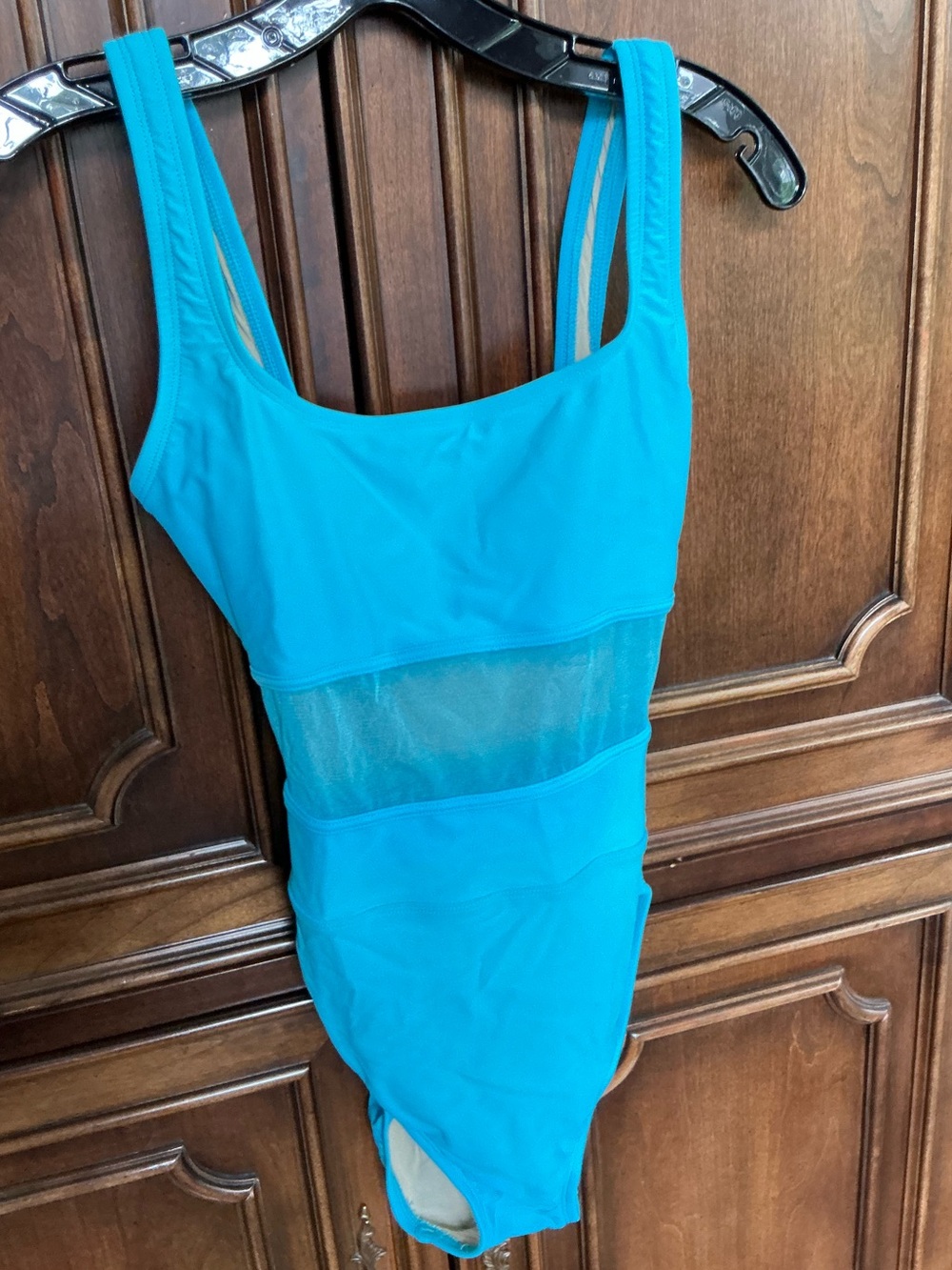Bright Turquoise One-Piece Swimsuit with Mesh Panel